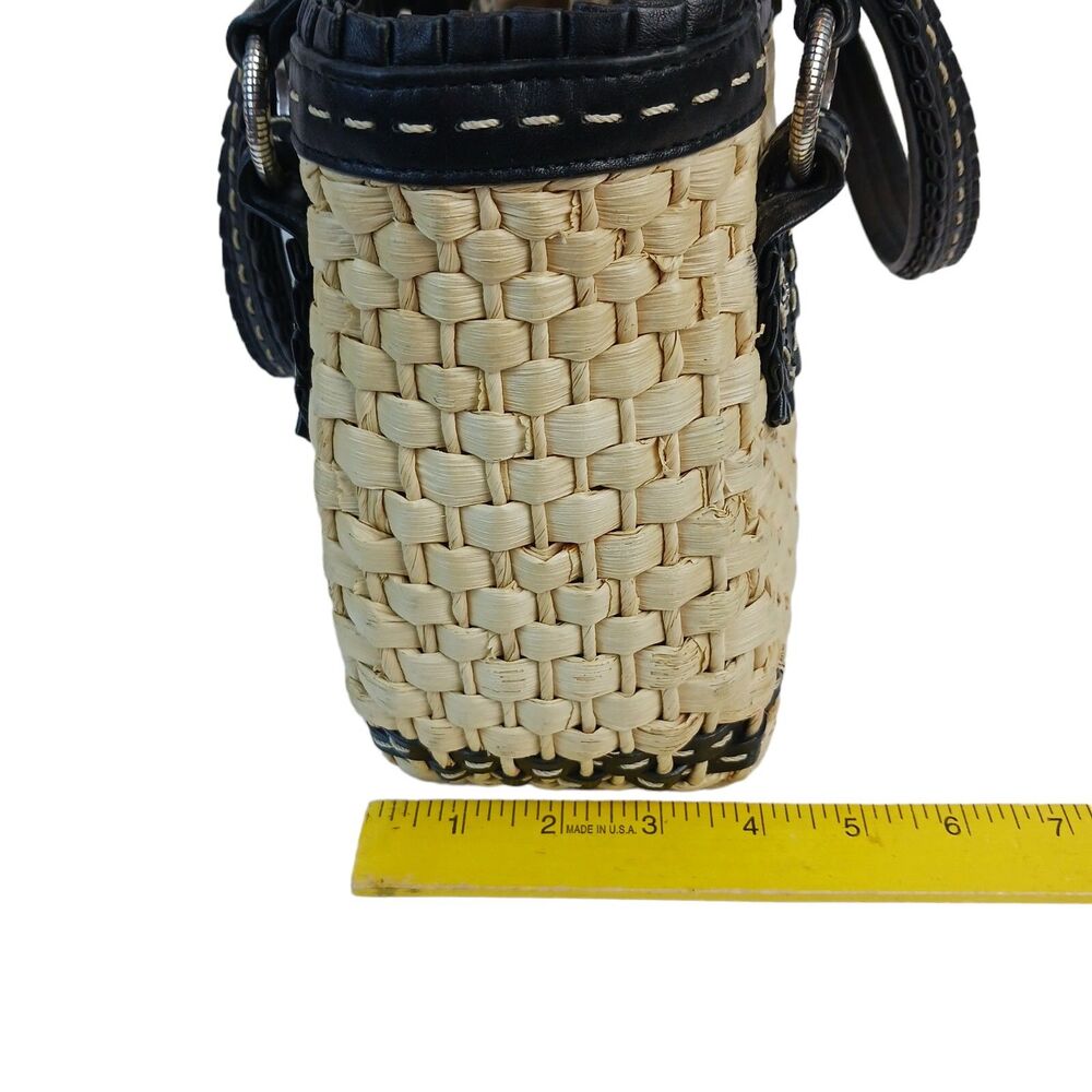Brighton Straw Raffia Woven Handbag Black Ruffle Double Strap Tote Shopper Purse - Picture 10 of 16